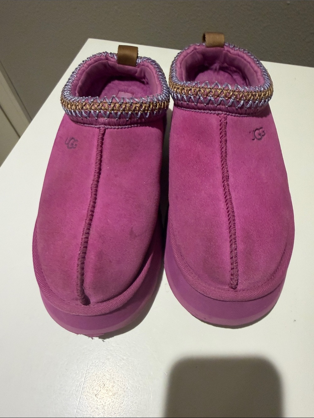 UGG (8) Tazz Suede Mangosteen Slip-On Clog with Braided Trim